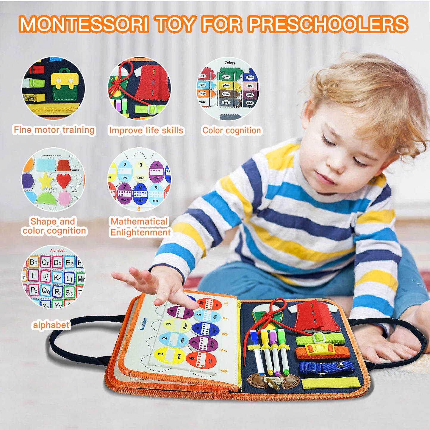 Montessori Busy Board for Ages 3-6 - Sensory Educational